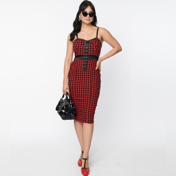 Unique Vintage Dresses & Skirts - New Unique Vintage Checkered pinup dress